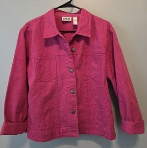 Chico's Vibrant Pink Embroidered Jean Jacket